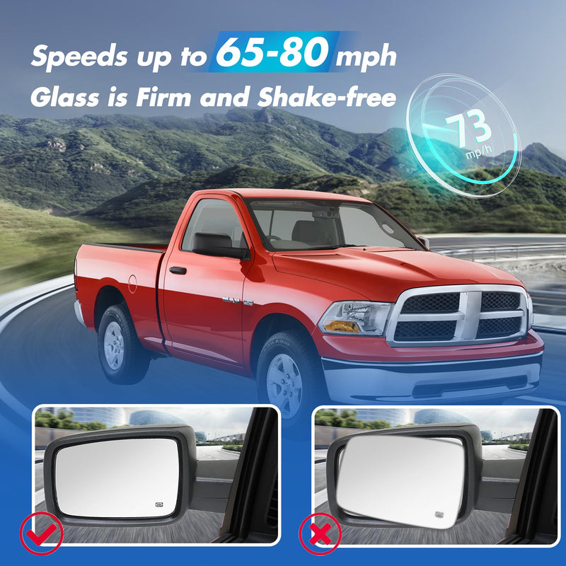 Compatible with Dodge Ram 1500 2500 Driver Side Mirror Glass, 2013 2014 2015 2016 2017 2018 - Left Side Replacement Tow Mirrors, Power Heated, Chrome, with Rear Holder, 68079362AA Driver Side（LH）