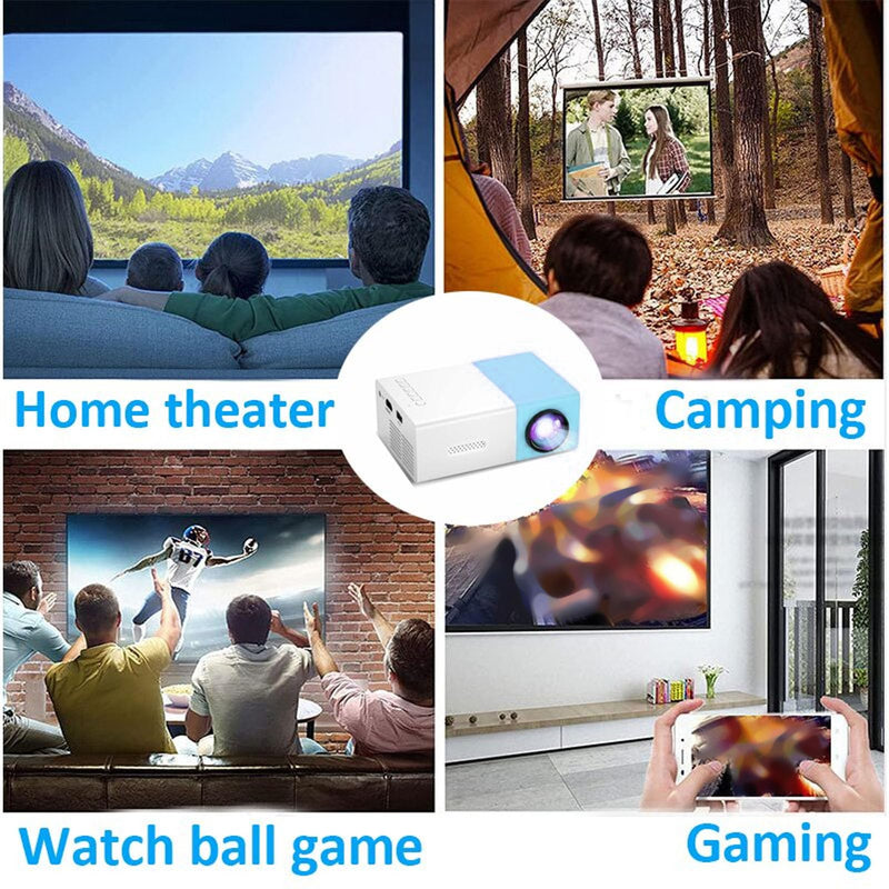Mini Projector, Full HD 1080P Home Theater Video Projector Proyector, Portable Projector for Cartoon, 4:3 24 to 60 Inch Movie Projector with Remote Control, Blue White (US) US