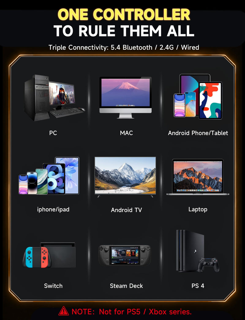 AOC PC Controller with Interactive Screen, Hall Effect Sticks & Triggers | for PC/Switch/Switch 2/PS4/iOS/Android/Steam Deck, BT/2.4G/Wired, Screen Setup,No-Drift Hall Joysticks, Macro,RGB, Up to 18H Black
