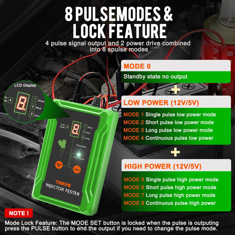 THIKPO Universal Fuel Injector Tester and Cleaner Tool Kit, 8 Pulse Modes, 4 Wire Dual Channel for 2 Fuel Injectors, 4 Size Cleaning Adapters, DIY Tester Pulse Cleaning Tool for Auto Car Motorcycle