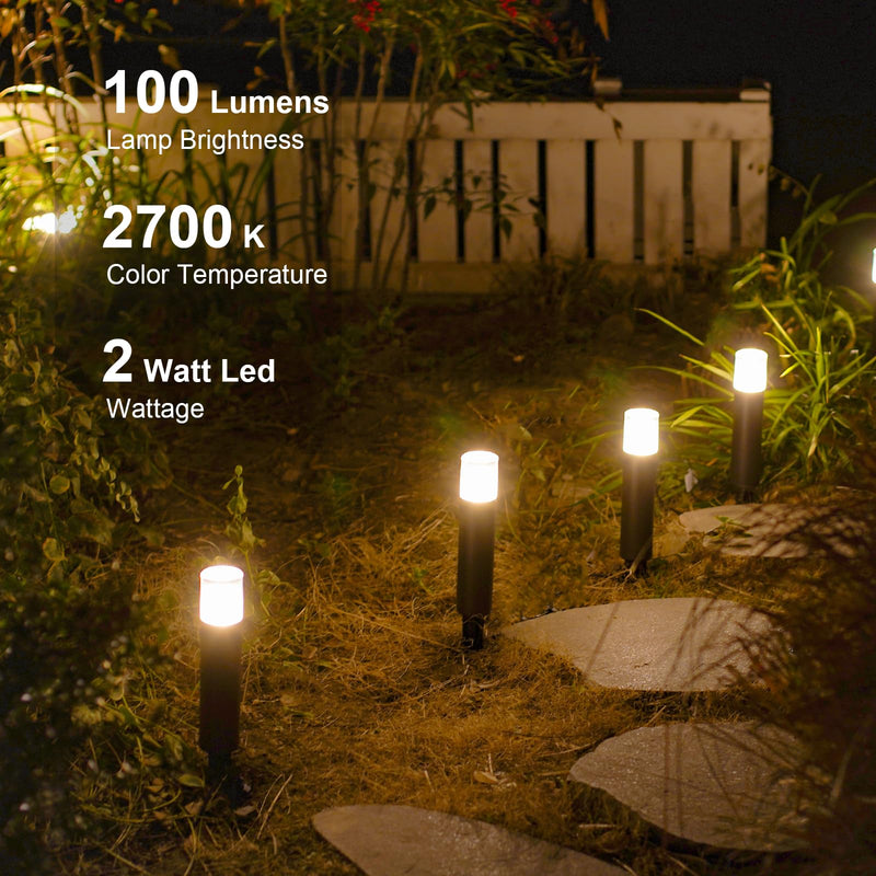 GOODSMANN Low Voltage Pathway Lighting 2W LED Bollard Landscape Lights 2700K Warm White Wired Path Light 100 Lumens Metal Outdoor Brown Finish Walkway Driveway Light with Stake Cable Connector Bollard 1PK