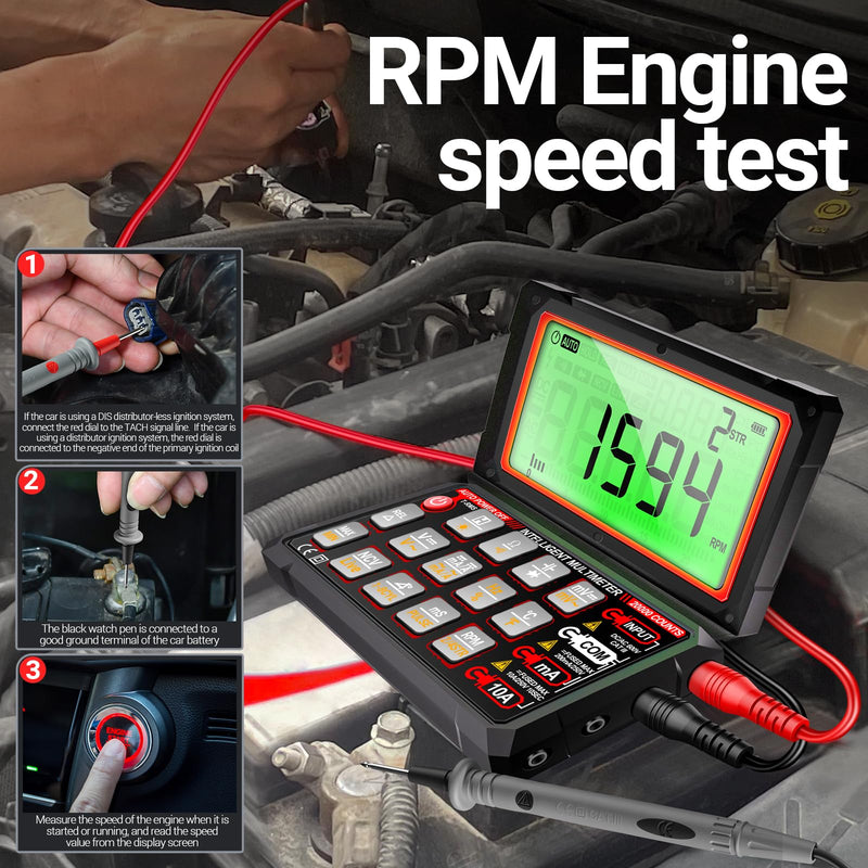  [AUSTRALIA] - ANENG Multimeter,20000 Counts Digital Rechargeable Automotive Engine Analyzer with 300-19999RPM Tach,Dwell Angle,Duty Cycle,AC/DC Current,Voltage,Amp,Ohm,Flip LCD,Data Hold Tester for Car Diagnostics 20000 Counts Flip Multimeter