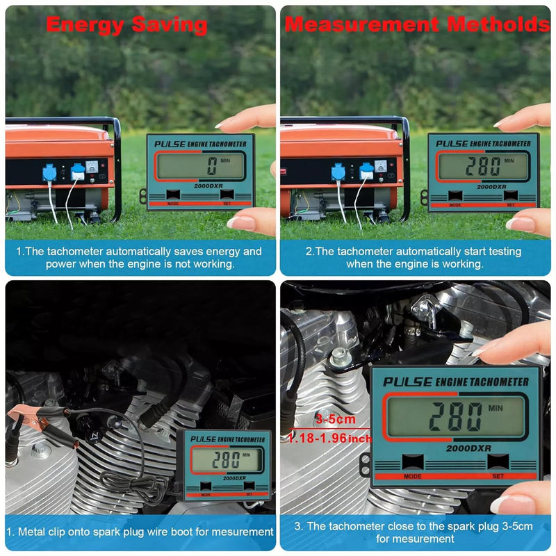 Digital RPM Meter Induction Pulse Tachometer Hour Meter for Small Engines - Chainsaws, Lawn Mowers, Motorcycles (Blue)