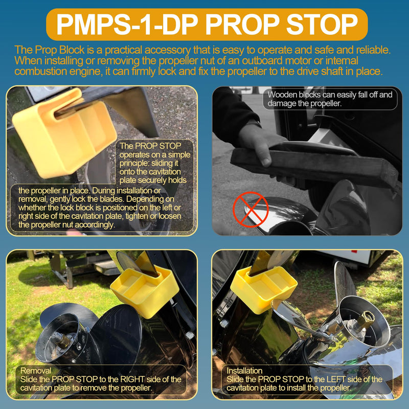 Floating Marine Boat Prop 1-1/16" Polymer Propeller Wrench & Prop Stop Propeller Stop Fit Mercury/Mercruiser/OMC,for All Outboard & Stern Drive Applications,Light-Weight, Rustproof Plastic,Yellow Yellow Kit