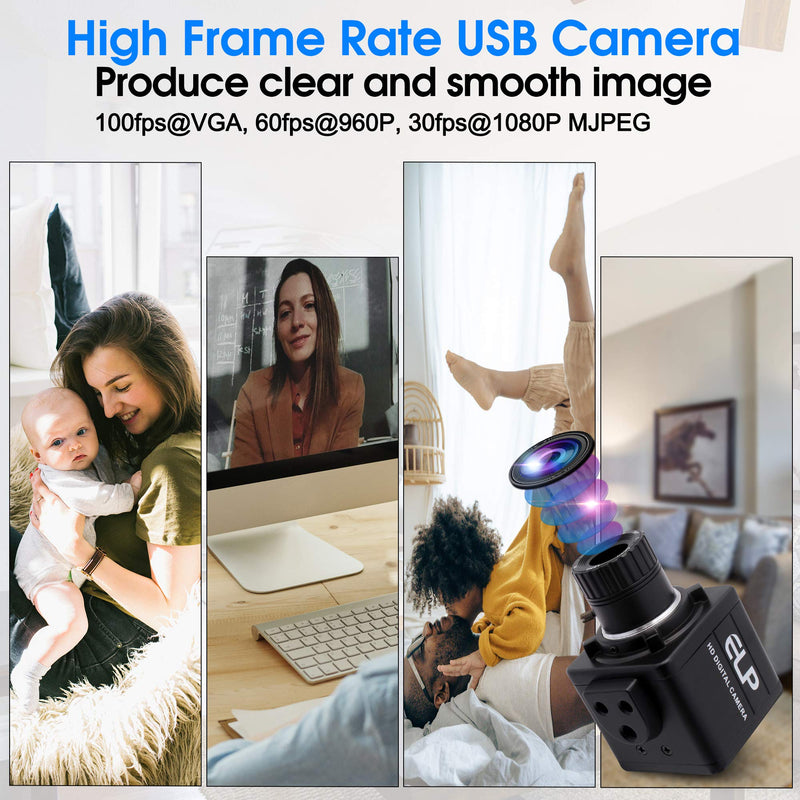 SVPRO 1080P Full HD Mini USB Webcam 2MP CMOS OV2710 4mm Manual Focus Lens CS Mount High Frame Rate 30fps/60fps/100fps USB Camera for Linux, Windows, Android, Plug and Play 4.0mm Lens