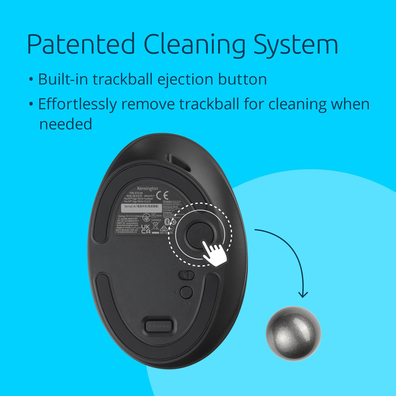 Kensington TB550 Wireless Trackball Mouse, Thumb Operated, Rechargeable, Ergonomic Design (K72196WW), Black Thumb-Operated