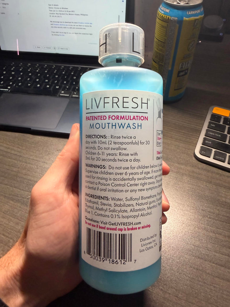 LIVFRESH Mouthwash, Clinically Proven, 163% Better Tartar Control, 114% Better Gum Health, 72% Better Plaque Reduction, 38% Better at Eliminating Bad Breath, Peppermint Burst, 16.9 fl oz