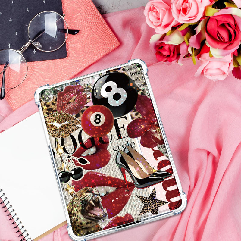 Rngmsi Insert Cardstock for Clear Case - 12Pcs Red Cherry Leopard Print Cardstock Inserts Compatible with Kindle Paperwhite 11th-12th, 50Pcs Vintage Y2K Stickers for E-Reader Clear Back Cover