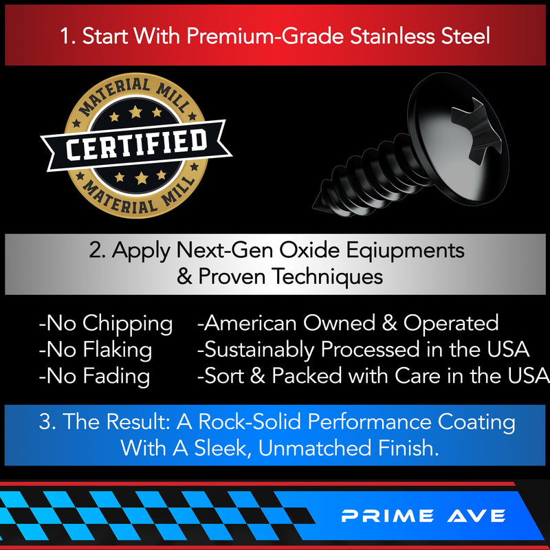 Black Oxide Stainless Steel License Plate Screws with Nylon Inserts for Securing Front & Rear License Plates, Frames & Covers – License Plate Fasteners Fit Most Domestic Vehicles (Set of 4) Truss Head Black Oxide