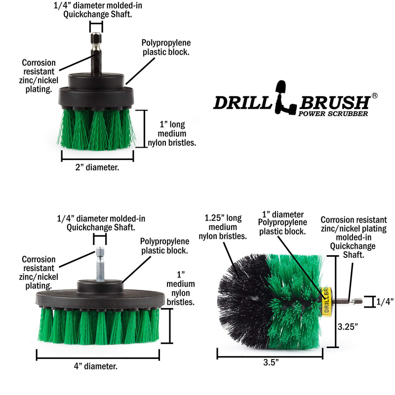 Drillbrush Kitchen Cleaning Supplies - Whole Household Scrubbing Pads and Medium Stiffness Brushes - Stove Top and Oven Rack Cleaning Brush Kit - Sink, Tile, Laminate, Vinyl, Pan, Countertop Scrubber Green