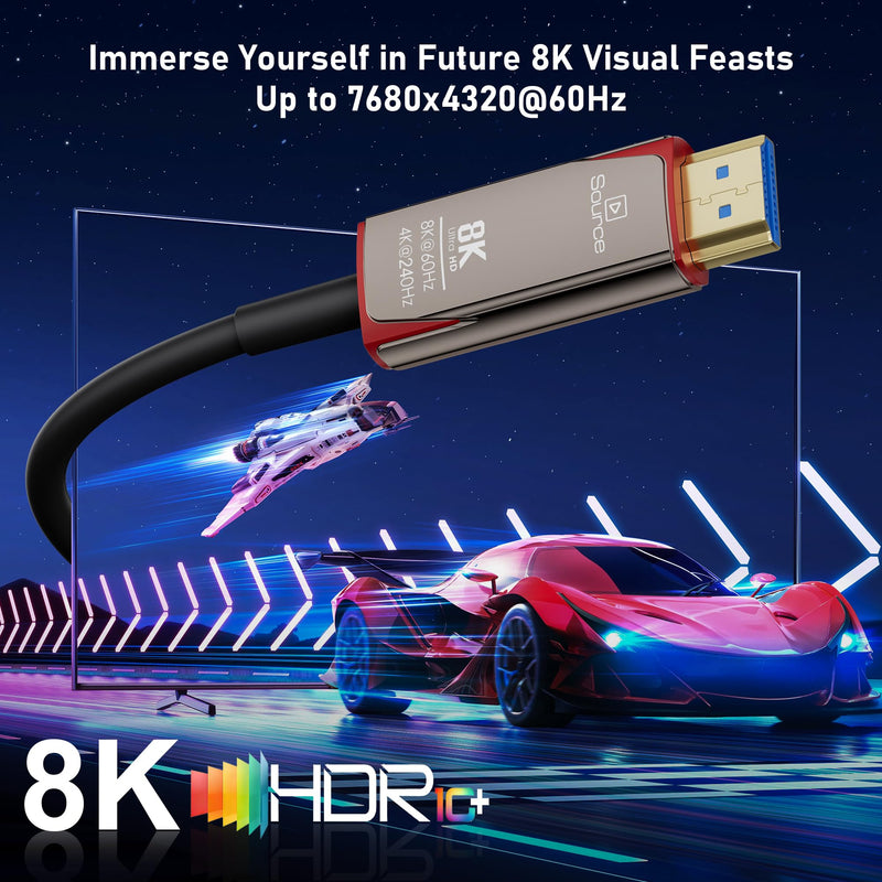 8K Fiber Optic HDMI 2.1 Cable 50ft, High Speed Fiber HDMI Cord 48Gbps, Long Active HDMI Cable, 48Gbps, 8K@60Hz 4K@120Hz, Dynamic HDR, eARC, HDCP 2.2&2.3, 3D, for PC, Monitor, PS5, PS4, Xbox, HDTV 50 Feet