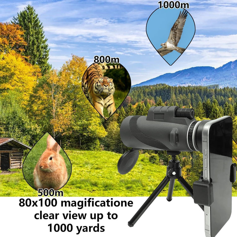 Portable Zoom HD 80x100 Telescope Folding Long Distance Mini Powerful Telescope for Hunting Sports Outdoor Camping Travel ﻿ (Black) Black