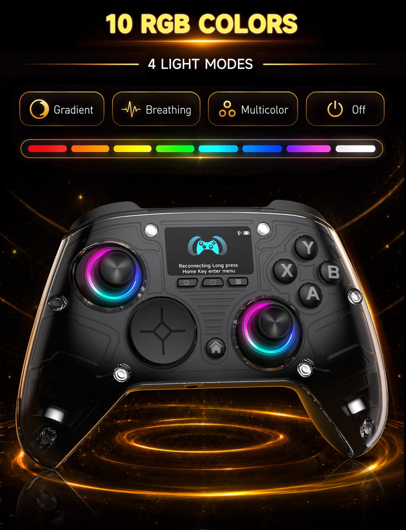 AOC PC Controller with Interactive Screen, Hall Effect Sticks & Triggers | for PC/Switch/Switch 2/PS4/iOS/Android/Steam Deck, BT/2.4G/Wired, Screen Setup,No-Drift Hall Joysticks, Macro,RGB, Up to 18H Black