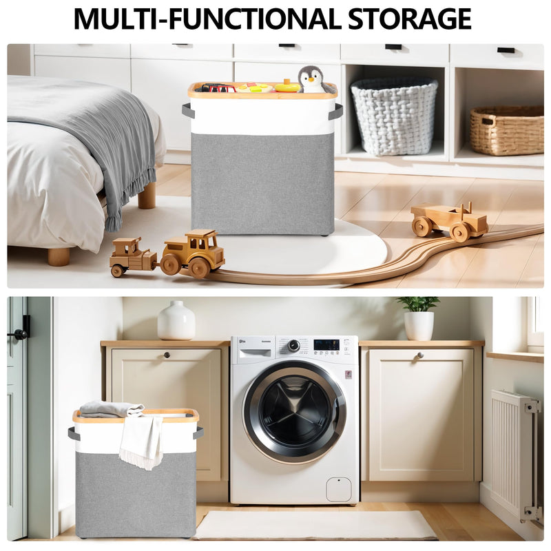 Extra Large Toilet Paper Storage Basket with Lid, 32.4L Toilet Paper Holder for Bathroom, Modern Neutral Style Holds 12–16 Rolls Waterproof & Sturdy with Leather Handles, Grayish White