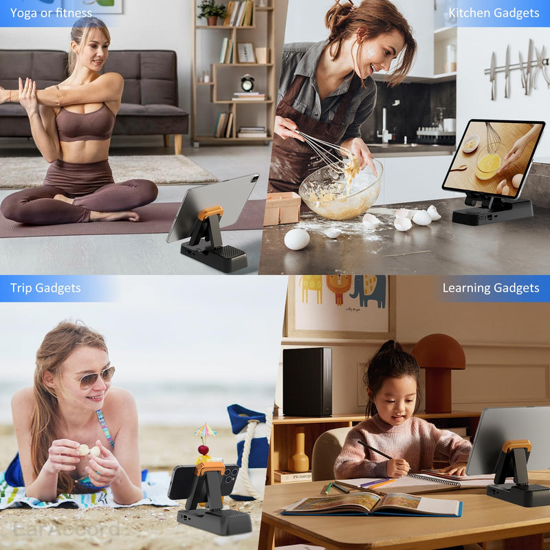 Cell Phone Stand with Wireless Bluetooth Speaker, Phone Speaker Amplifier, Foldable Holder Dock Adjustable Kitchen Desk Bracket for iPhone ipad Tablet,TF Card Induction,Gift for Men Women