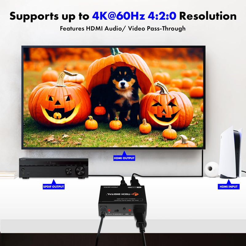J-Tech Digital HDMI Audio Extractor 4K 60Hz & ARC Support, HDMI to RCA Optical Compatible with Dolby Digital DTS Stereo for Laptop Blu-Ray Gaming Consoles (JTECH-AE4KA) 4K 60Hz Audio ARC Extractor