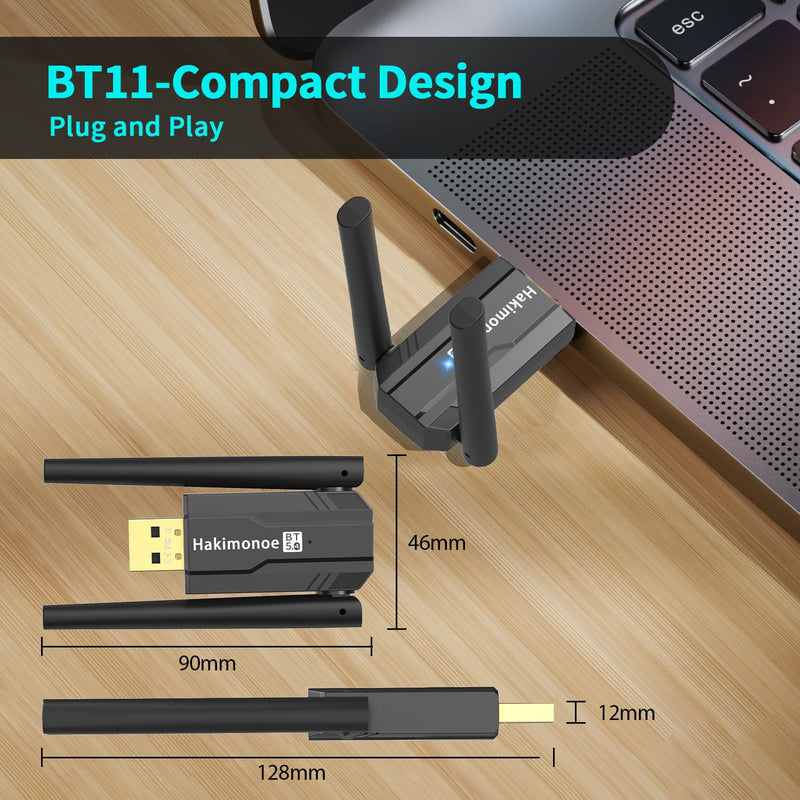 USB Bluetooth 5.4 Adapter for PC Laptop, Long Range 492FT Wireless Dongle Adaptor for Windows 11 10 8.1 7 Desktop, Plug and Play Bluetooth Mouse Keyboard Headphones Speaker Game Controller