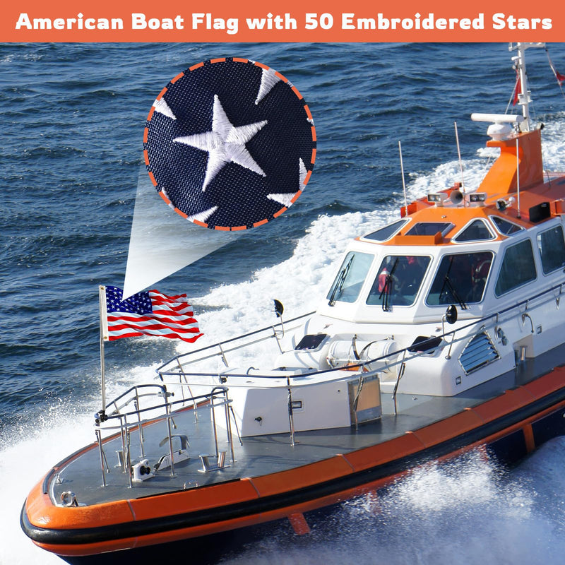 2 Pack Boat Flag Kit – 16"x24" American Flag with 50 Stars, Orange Safety Flag, 2 Stainless Poles, Holders & Bag – for Pontoon, Kayak, Tow Sports(16“x24”)