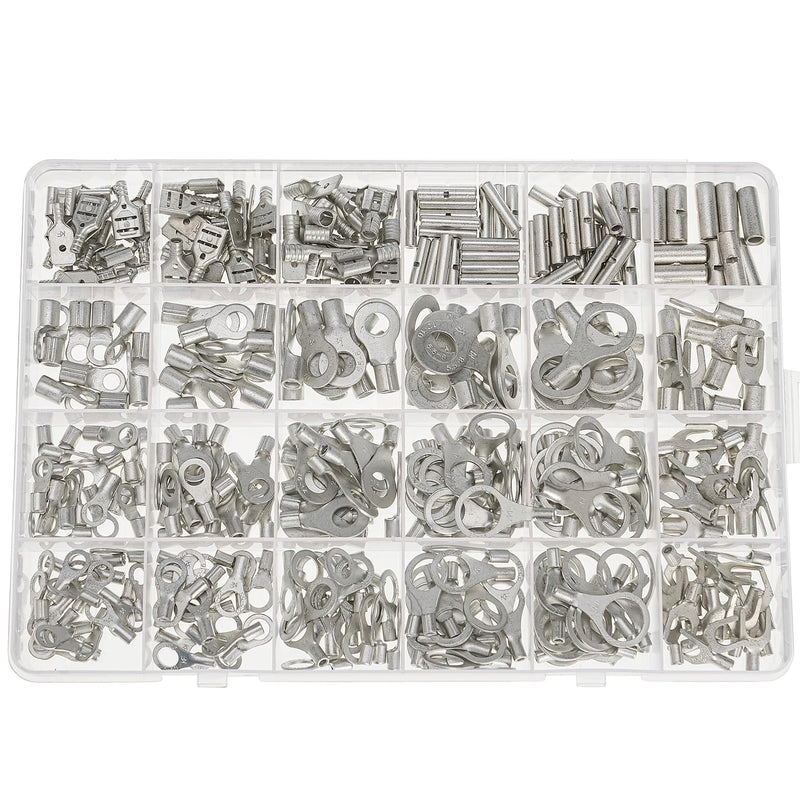 Electrical Wire Connectors, 410 PCS AWG 22-16 16-14 12-10 Gauge Non-Insulated Butt Spade Ring Terminal Lug Crimp Connectors Assortment Kit