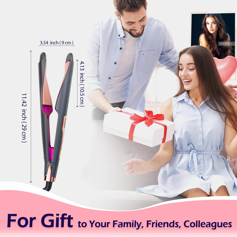 ANGENIL Twist Hair Straighteners and Curler 2 in 1, Flat Iron for Women | Dual Voltage Hair Straighteners Round Hair Curling Iron with Anti Silicone Mat, Multi-Stylers, LCD Display, (130°C-230°C) Twist Hair Straightener_grey