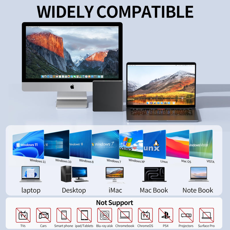 External CD DVD Drive for Laptop USB 3.0 USB C CD Burner External DVD Drive Portable CD ROM Burner Reader Writer Drive External DVD Player for Laptop Desktop PC Windows 11/10/8/7 MacBook Mac OS Linux black-2 in 1