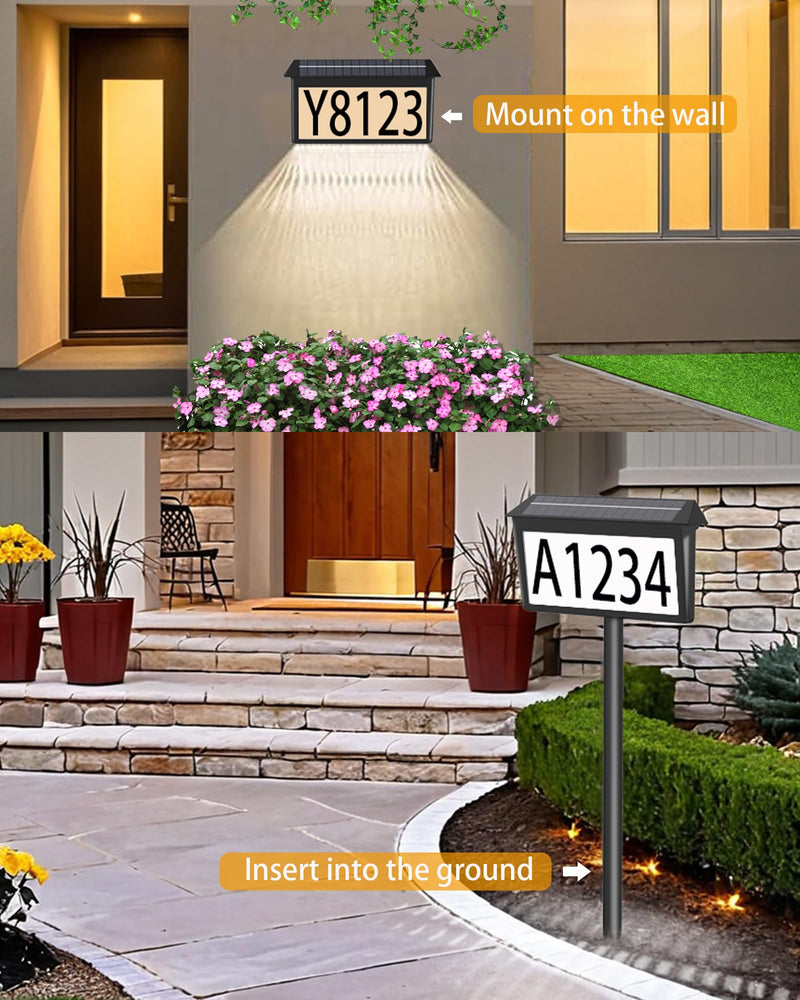Solar House Numbers for Outside, Waterproof Illuminated House Number Plaque, Solar Led Address Sign for Yard,Home, Garden, Lawn and Street Black