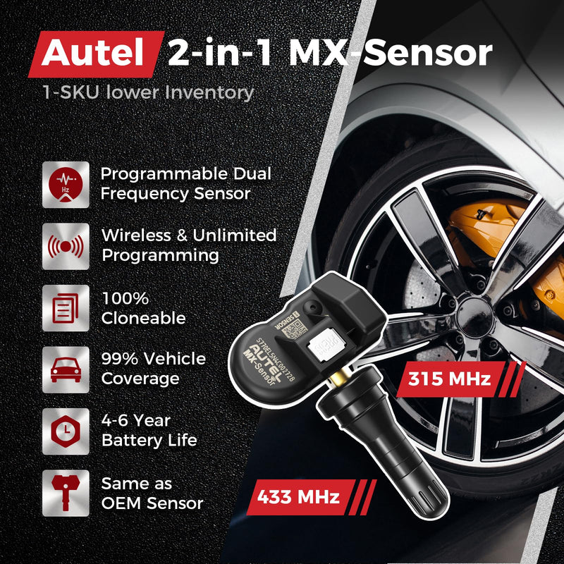 Autel TPMS Sensor 2in1 MX Sensor 315MHz 433MHz Tire Pressure Sensors, OEM Quality Universal TPMS Sensors in Rubber, Programmed by Autel TS408S TS501 Pro TS508 TS508WF MK808S-TS MS906TS MS906PRO-TS 1