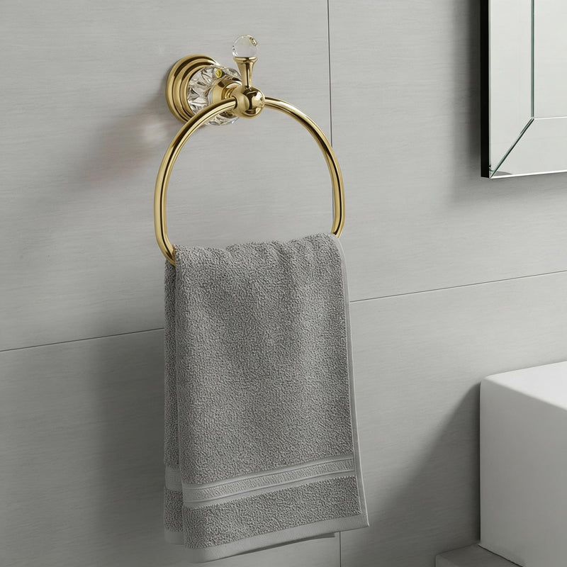 Gold Towel Ring,Crystal Hand Towel Holder Bathroom,Polished Hand Towel Ring Round Rack Wall Mounted Bling Bathroom Accessories Gold B