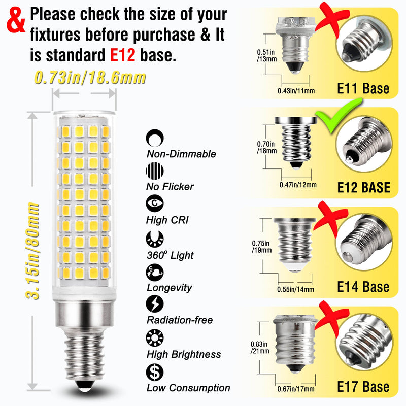 ALIDE E12 100w LED Candelabra Bulbs Replacement C7,4000K Natural White,1200lm T6 10W LED E12 Candle Light Bulbs for Ceiling Fan Pendant Lighting Salt Lamp,Non-dimmable,5 Pack 10 Watts