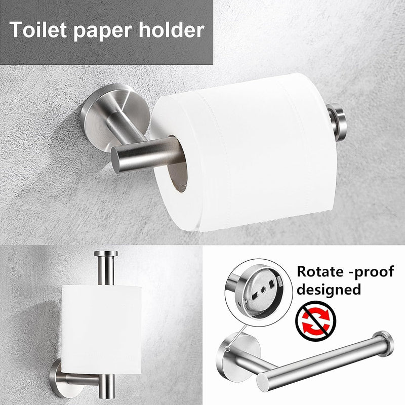 5 Pieces Bathroom Hardware Accessories Set Brushed Nickel, 24Inch Round Towel Racks Set for Bathroom, SUS304 Stainless Steel Towel Bar Set,Toilet Paper Holder Wall Mounted 5 Pieces 24" B