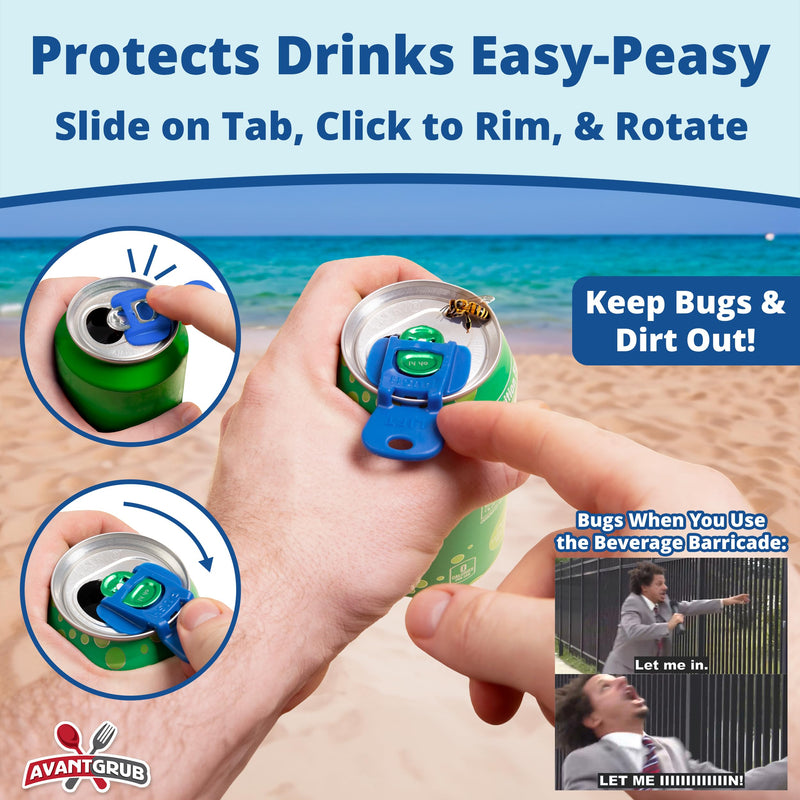 Complete Cover Easy Tab Opener New and Improved 12PK Beverage Barricade 2.0 by Avant Grub. Colorful Drink Can Protector Cap for Soda, Beer, Coke Shields From Bugs, Bees, Dust at the Party, BBQ, Beach 12 Pack