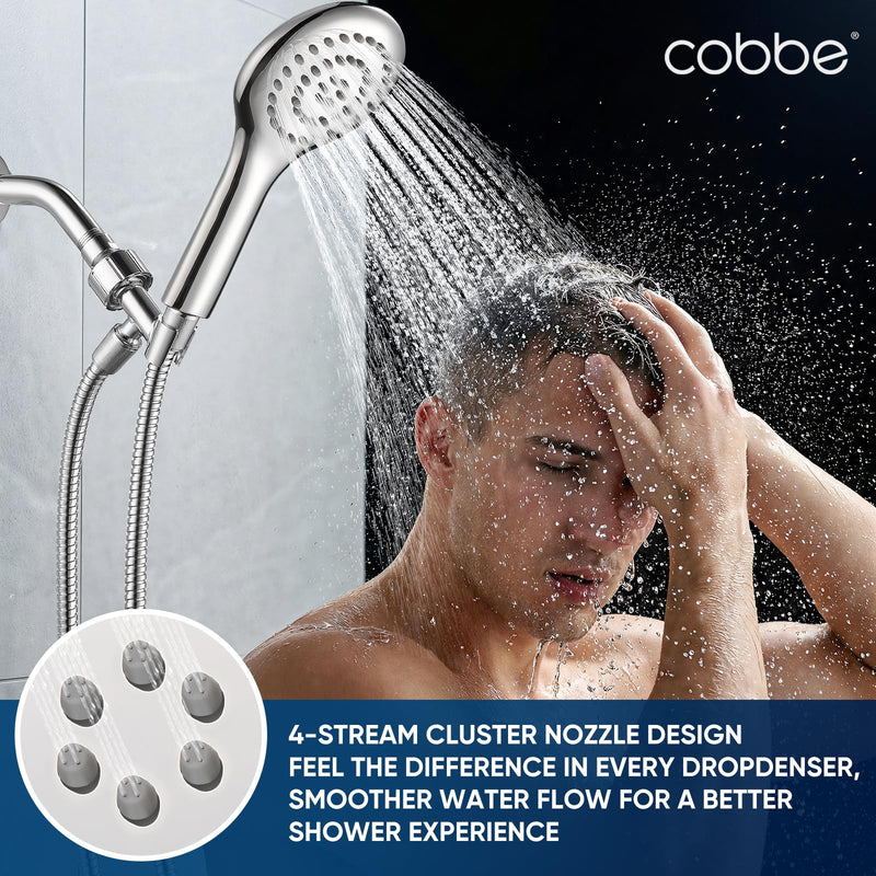 Cobbe All Metal Shower Head with Handheld - Solid Stainless Steel High Pressure Showerhead & Spray Wand Combo, Heavy Duty Leak-Proof Design, Water Saving Eco-Flow (Mirror Polished) Chrome