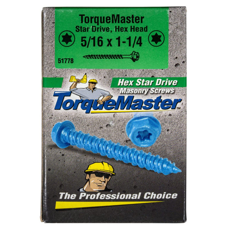 Star Drive Hex Washer Head Masonry Screws, 50 Pieces with Driver Bit & Masonry Drill Bit - 5/16" x 1-1/4" Concrete Masonry Screws, Rust Resistant High Strength 5/16" x 1-1/4"