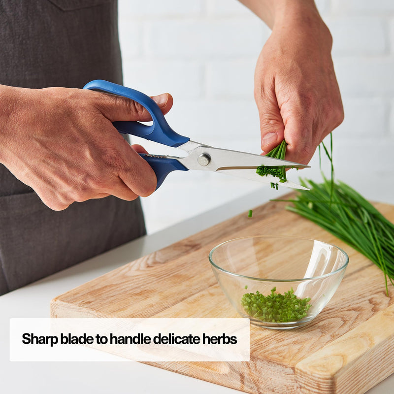 Misen Heavy Duty Kitchen Shears - Stainless Steel, Versatile and Easy Clean Scissors for Meat, Herbs and Veggies - Ambidextrous Comfort Handle - Professional Grade - Blue Large