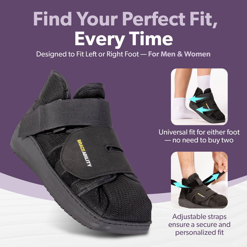 BraceAbility Closed Toe Medical Walking Shoe - Lightweight Broken Toe Cast Boot, Fractured Foot Brace for Metatarsal Stress Fracture, Post-op Bunion, Hammertoe Surgery Recovery - For Men or Women (M) Medium (Women's 7-9.5 / Men's 6-8.5)