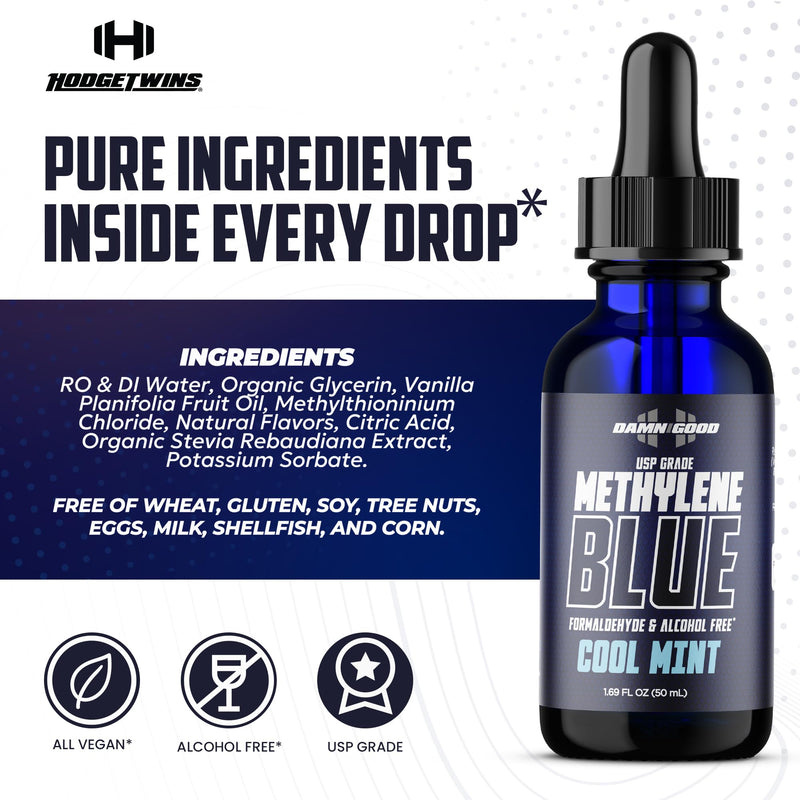 The Hodge Twins Damn Good Methylene Blue Drops – Pharmaceutical-Grade Energy Support Methylene Blue Supplement – Refreshing Potent Blue Drops for Men & Women - Cool Mint Flavoured