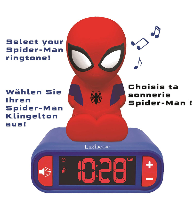 LEXiBOOK - Marvel Spider-Man Digital Alarm Clock with Night Light Snooze and Marvel Spider Man Superheroes Sound Effects - Boys Clock - Luminous Spiderman, Blue - RL800SP