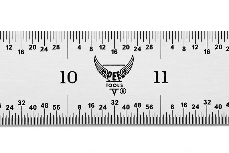 PEC Tools Rigid Metal Ruler, 12"/300mm High-Precision Steel Rule with Satin Chrome Finish, English & Metric Graduation (1/32", 1/64", 0.5mm, 1.0mm), Fully Hardened and Tempered, Made in USA Carbon Steel-Rigid