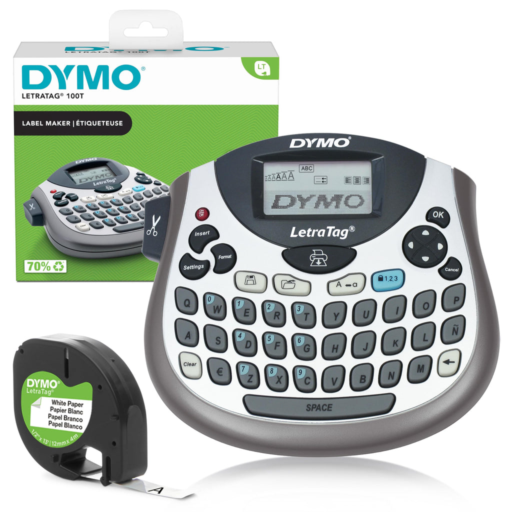 Dymo LetraTag LT-100T Label Maker | Portable label printer with QWERTY keyboard | Silver | Ideal for The office or at home Single