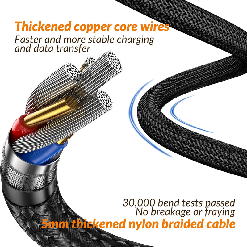 Thunderbolt 5/4/3 Cable Right Angle 4ft 1.2M,90Degree USB 4 Type C to C Compatible 80Gbps Braided Data High Speed,120Gbps Bandwidth for 16K/Dual 8K PD3.1 240W Charging iPhone,MacBook,Hub,Docking-Black Black
