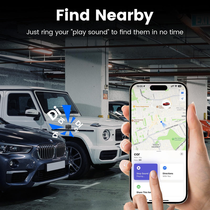Mini GPS Tracker for Vehicles, Car Tracker Work with Find My (iOS Only) | No SIM Card Required, Hidden Magnetic-Sleeve Design for Secure Placement, Splashproof for Luggage, Bags, Keys, Vehicles Black