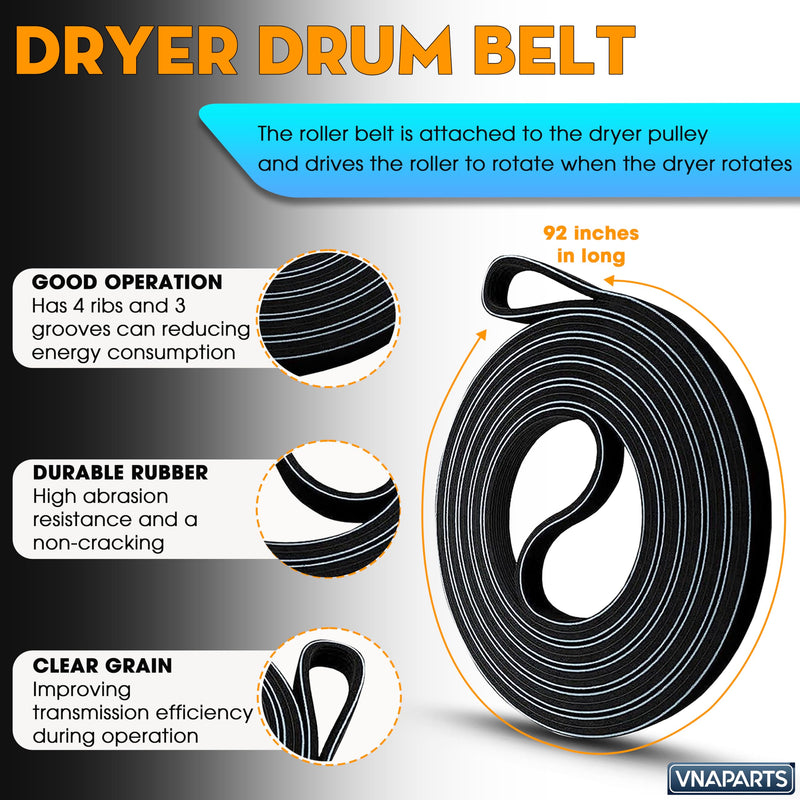Dryer Repair Kit For Kenmore Series 70 80 90 500 600, Replacement For Whirlpool WED4815EW1 WED4800BQ1 Compatible With Amana NED4655EW1 NGD4655EW2 WED4800XQ1 Drum Roller kit with Idler Pulley and Belt
