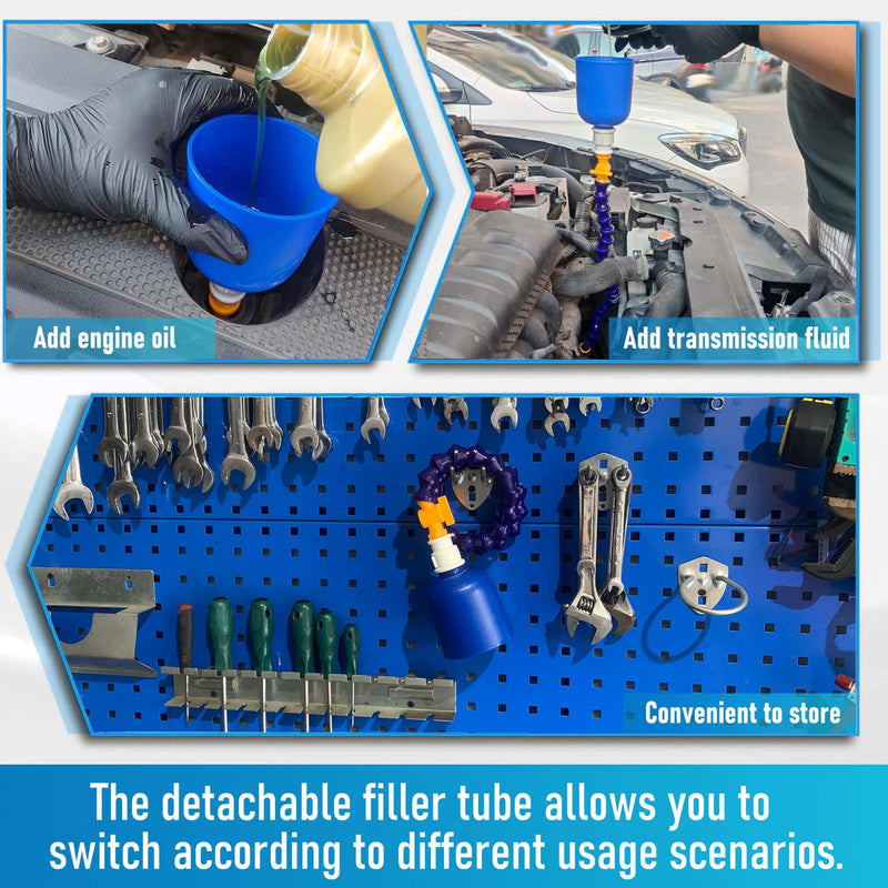 27" Bendable Transmission Funnel with Filter and Switch, Multi-Purpose Funnel is Suitable for All Automotive Oil,Transmission Oil and Other Liquids. Blue 25