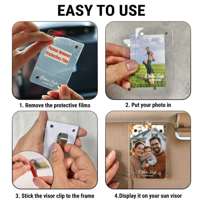 Drive Safe I Love You Visor Clip, Car Picture Holder, Sun Visor Photo Clip, Acrylic Magnetic Photo Clip, Car Picture Frame, Magnetic Photo Frames