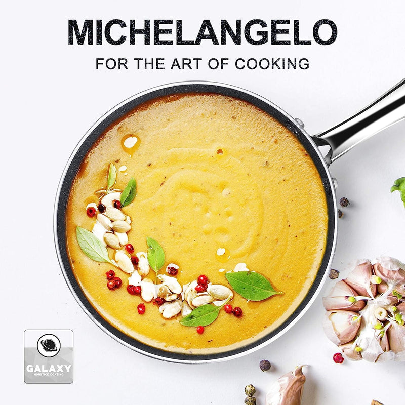 MICHELANGELO Sauce Pan with Lid, 1 Quart Saucepan with Lid Granite, Non Stick Sauce Pan with Stainless Steel Handle, 1 Qt Saucepan with Nonstick Coating, Grey 1 Quarts