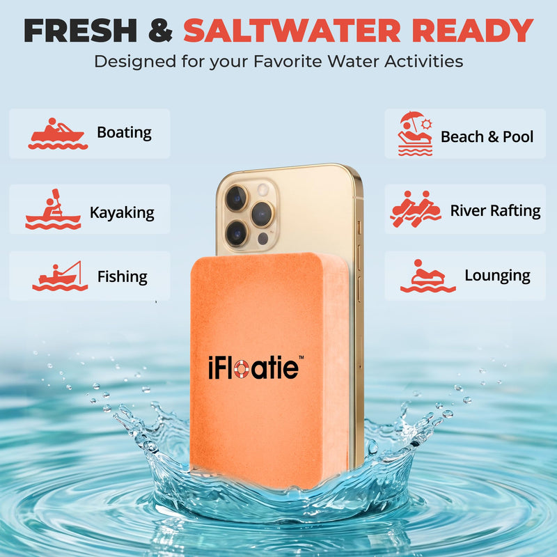 Magnetic iPhone Float - Prevents Phone from Sinking - MagSafe Compatible Snap-On Floatation for iPhone 17/16/15/14/13/12 – Orange