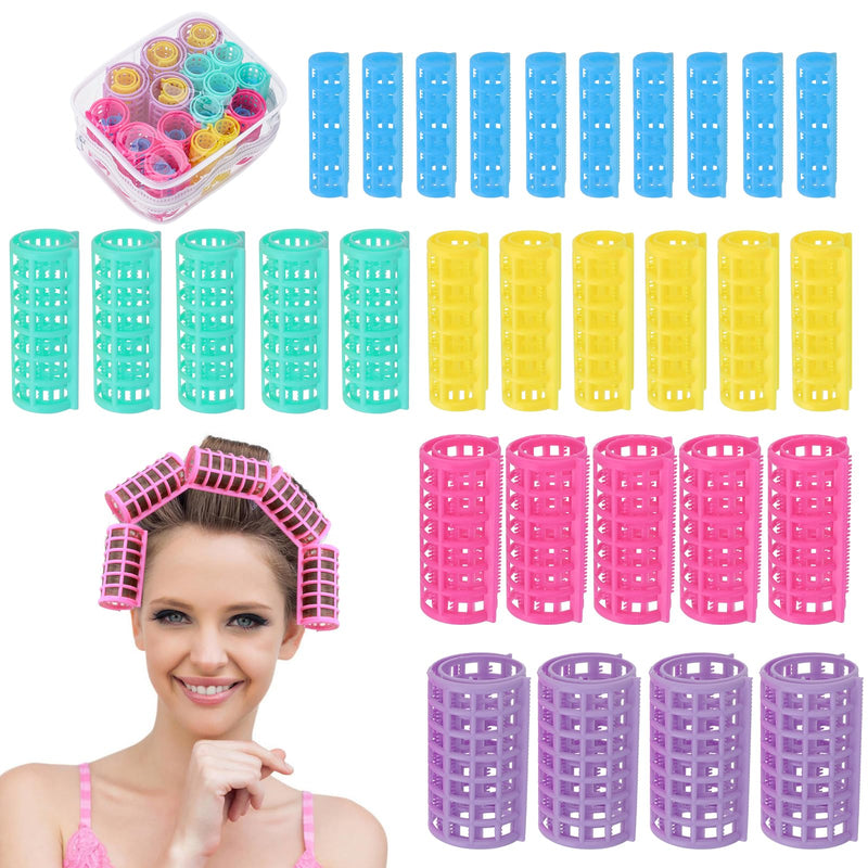30Pcs Self Grip Hair Rollers Set - 5 Sizes, No Hair Damage, Large Rollers for Volume, Snap On, Sleep in for Long, Medium and Short Hair