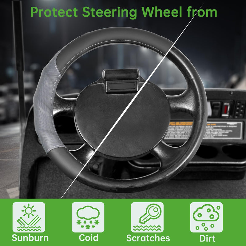 10L0L 13 Inch Golf Cart Steering Wheel Cover for EZGO TXT & RXV, Anti Slip PU Leather & Comfortable Grip Feeling-Black Grey Black & Grey
