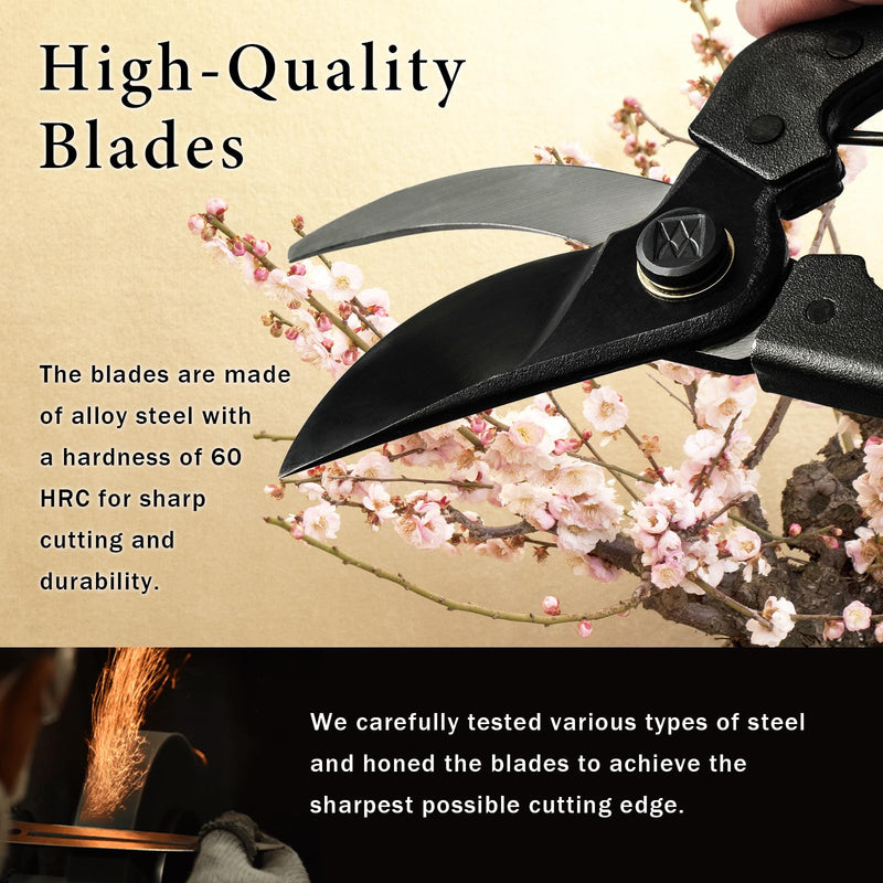 Professional Forged Bypass Pruning Shears 7.9" Japanese Hand Garden Scissors Made in Japan (Cusion-Spring Model) Cusion-Spring Model
