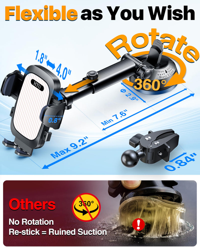 2026 Ultimate Best【True Military-Grade & Safety Cert】 Car Phone Holder | 【Upgraded 360 Rotation & 100LBS Strongest Suction】5-in-1 Truck Windshield Dashboard Vent Mount Stand for iPhone Android, Pink